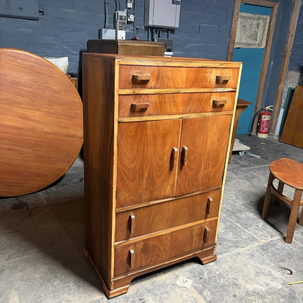 Art Deco Walnut Tallboy – Drawers & Cupboard – view 7