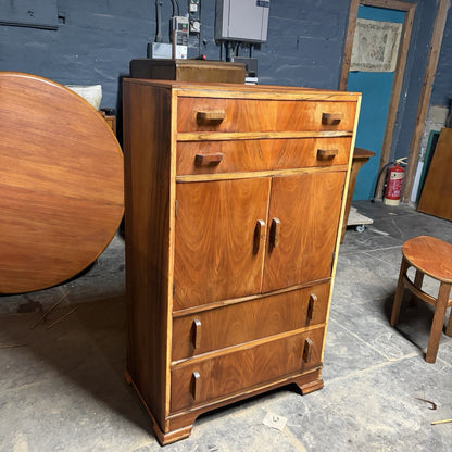 Art Deco Walnut Tallboy – Drawers & Cupboard – view 7