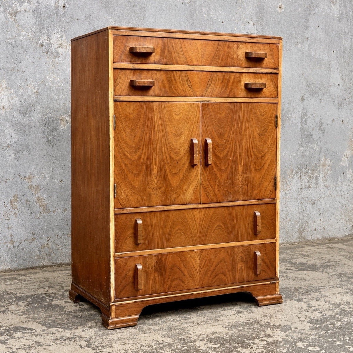 Art Deco Walnut Tallboy – Drawers & Cupboard – view 1