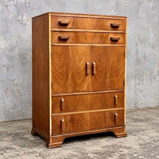Art Deco Walnut Tallboy – Drawers & Cupboard – view 1