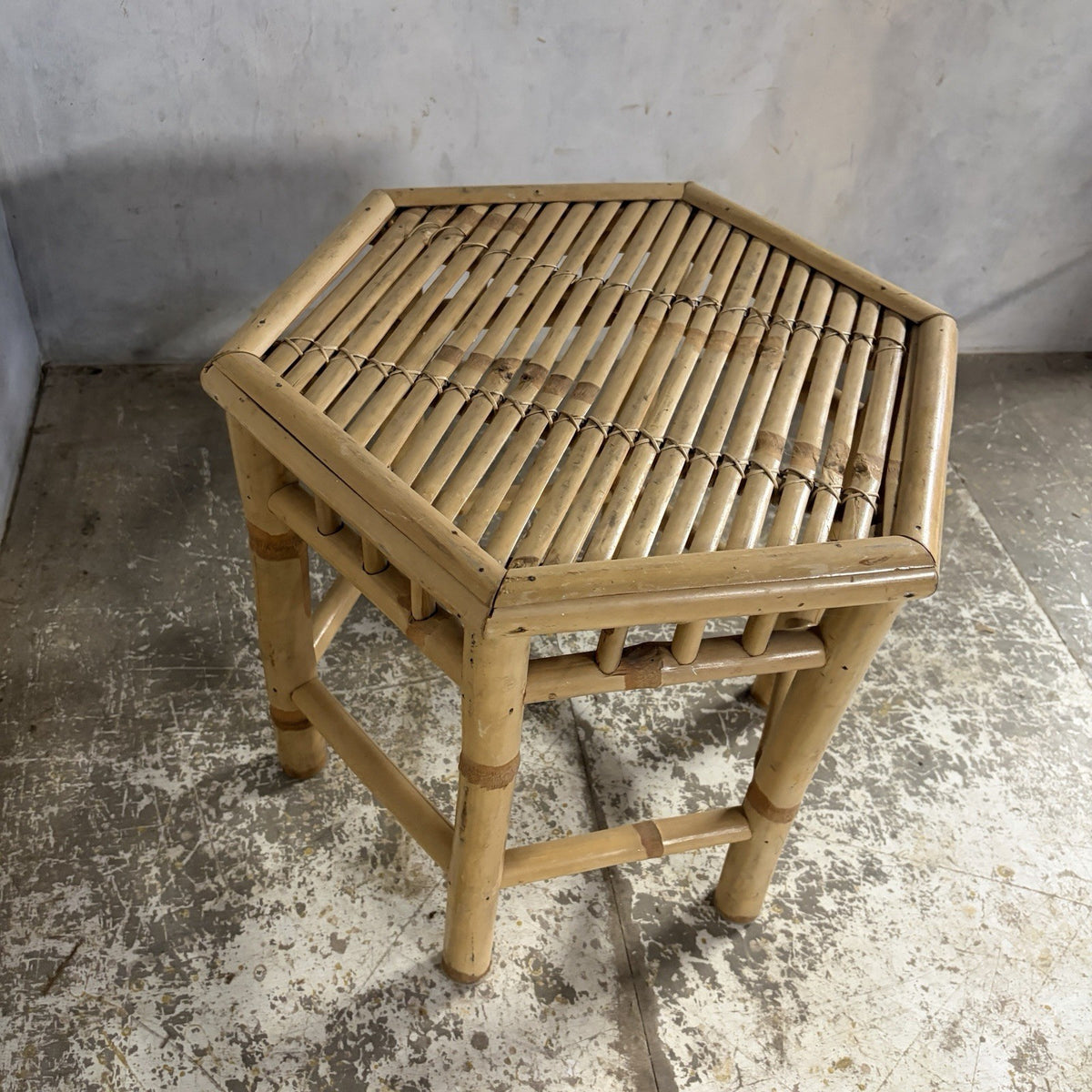 Mid Century Bamboo Hexagonal Side Table – original photograph 6