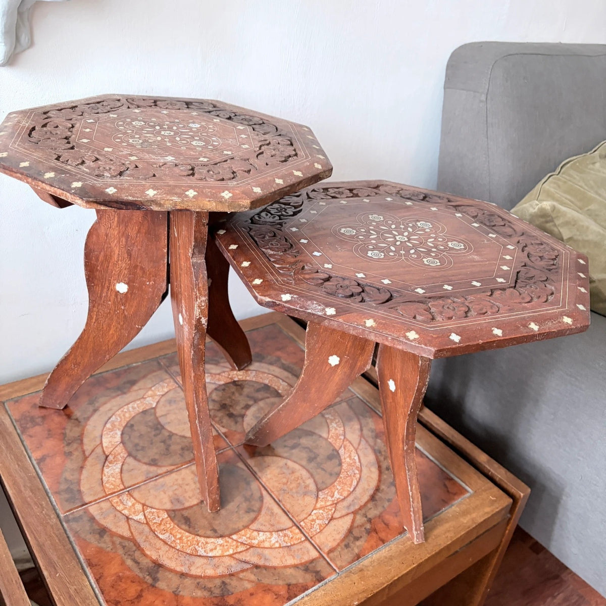 1960s Teak & Mother-of-Pearl Folding Side Tables – Pair – view 6
