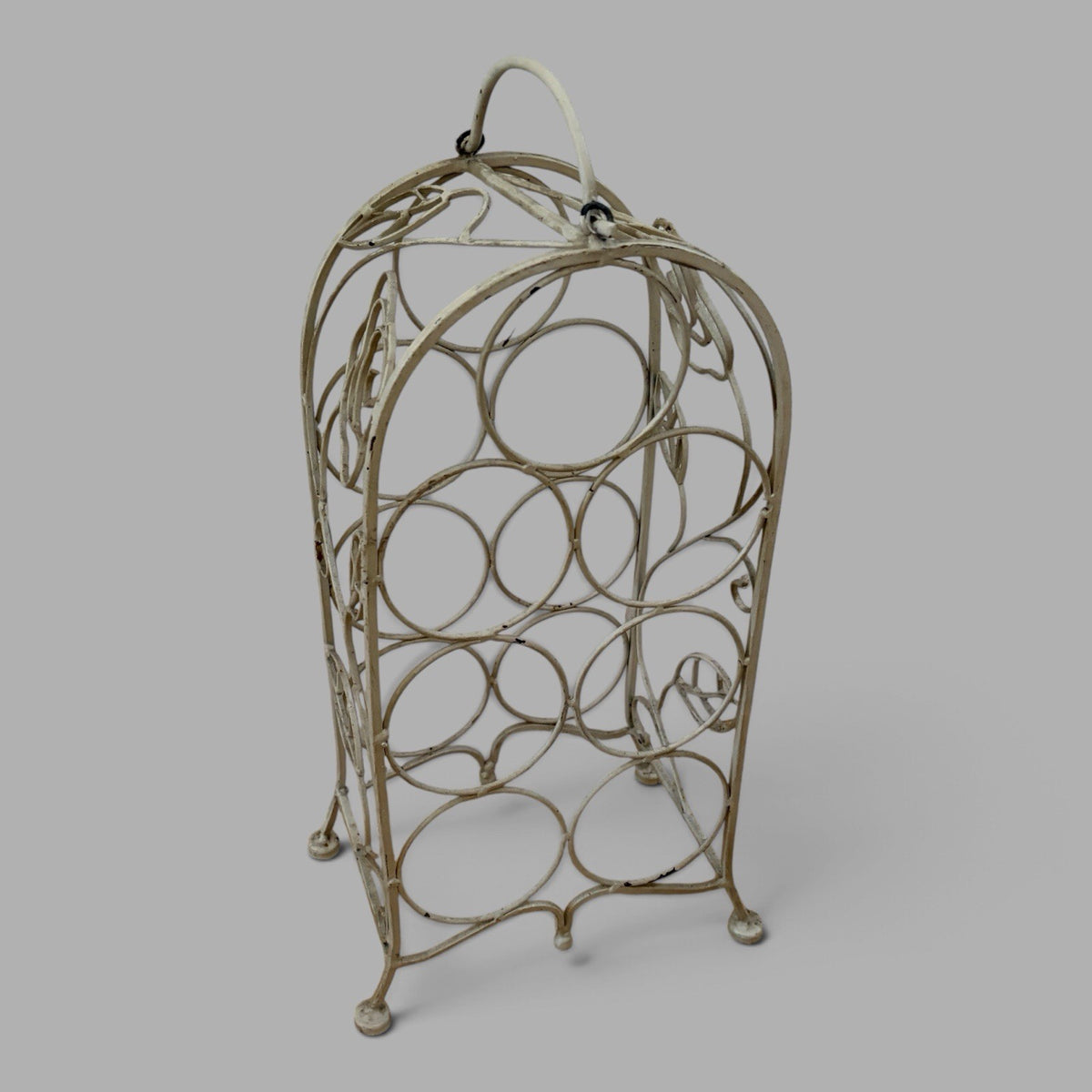 Antique French Wrought Iron Wine Rack – Rose & Vine Bottle Holder – view 1