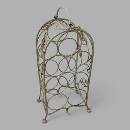 Antique French Wrought Iron Wine Rack – Rose & Vine Bottle Holder – view 1