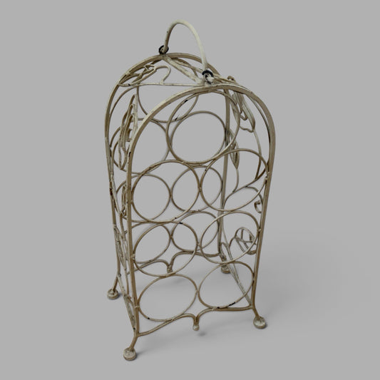 Antique French Wrought Iron Wine Rack – Rose & Vine Bottle Holder – view 1