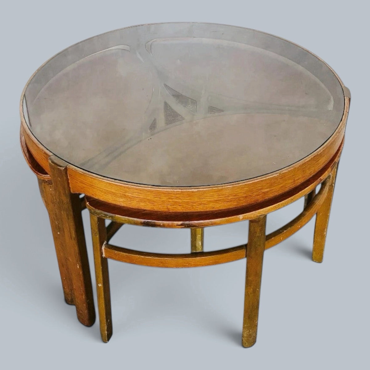Nathan Trinity Teak & Smoked Glass Nesting Coffee Tables – Attributed – original photograph 4