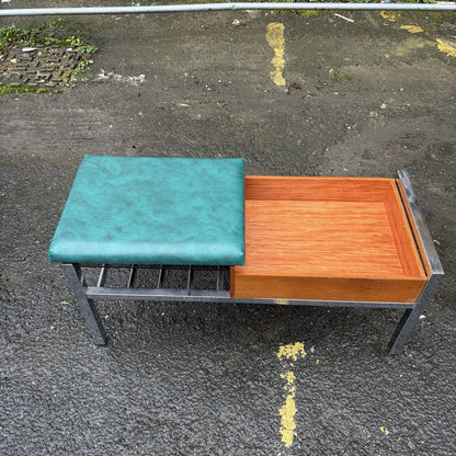 Mid Century Chippy Heath Teak & Chrome Telephone Bench – view 2