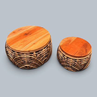 1970s Wicker & Pine Nesting Basket Stools / Side Tables – Pair – view 2