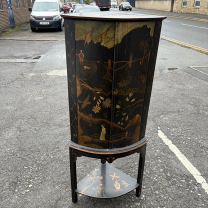 Antique Black Lacquer Chinoiserie Bow-Front Corner Cabinet on Stand – view 5