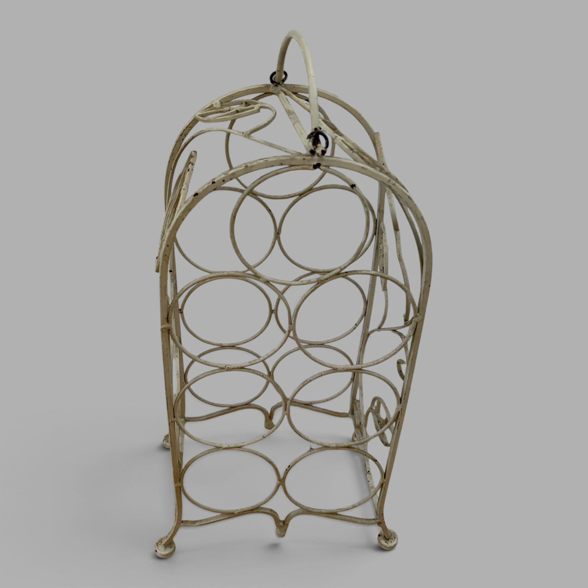 Antique French Wrought Iron Wine Rack – Rose & Vine Bottle Holder – view 6