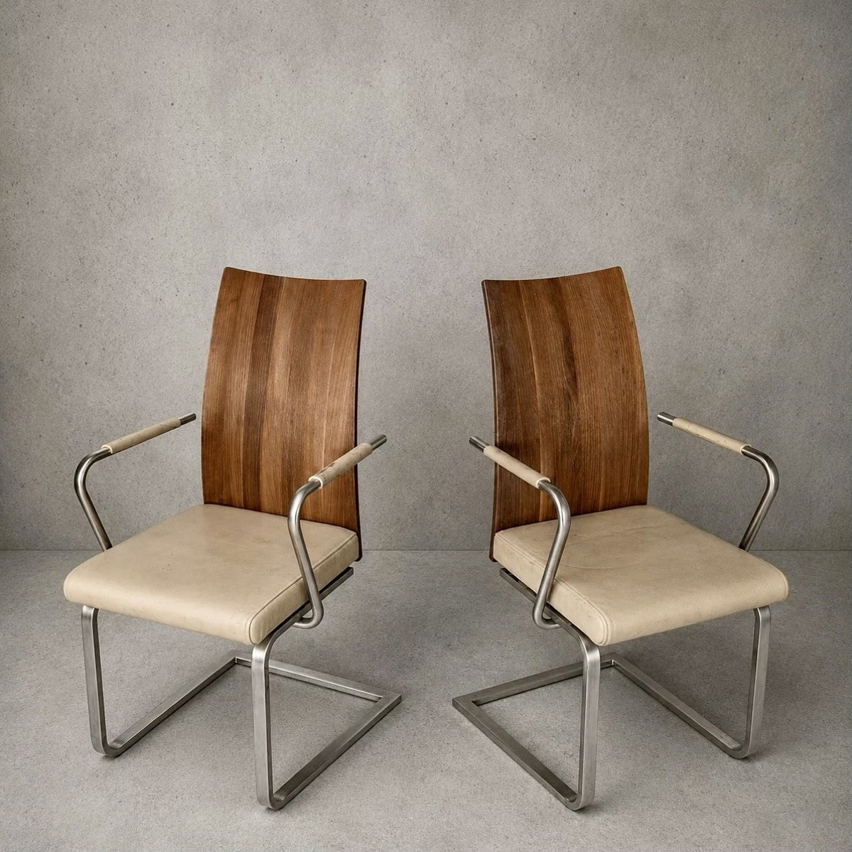 Modernist Bentwood & Chrome Cantilever Dining Armchairs – Pair – view 3