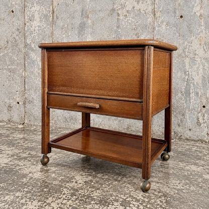 Arts & Crafts Oak Sewing Box Trolley | Vintage Craft Storage Cabinet – original photograph 1