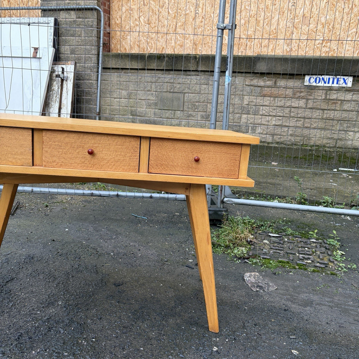 Mid Century Satinwood Three Drawer Console Table – view 5
