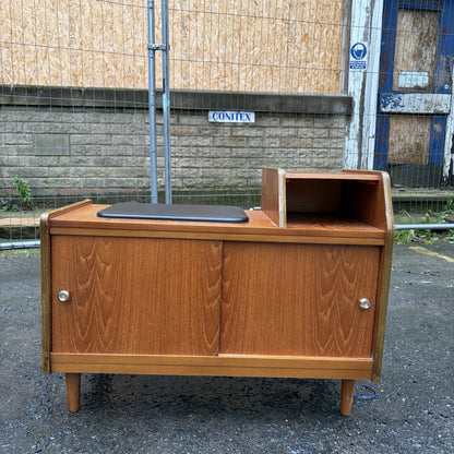 Mid Century Chippy Heath Teak Telephone Bench – Black Vinyl – view 2