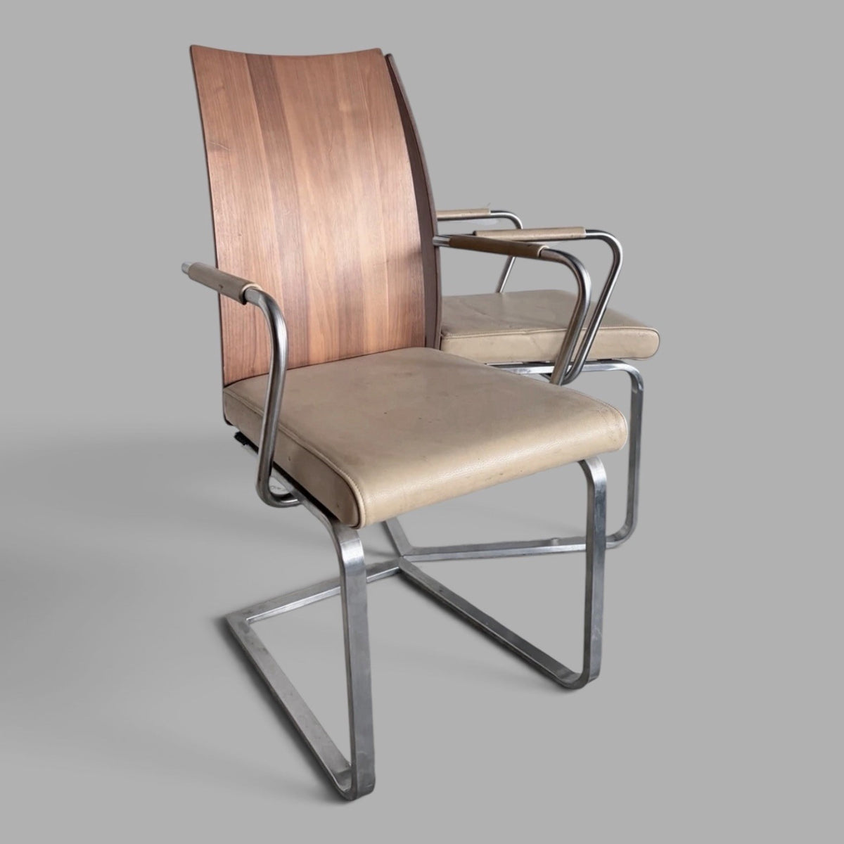 Modernist Bentwood & Chrome Cantilever Dining Armchairs – Pair – view 10