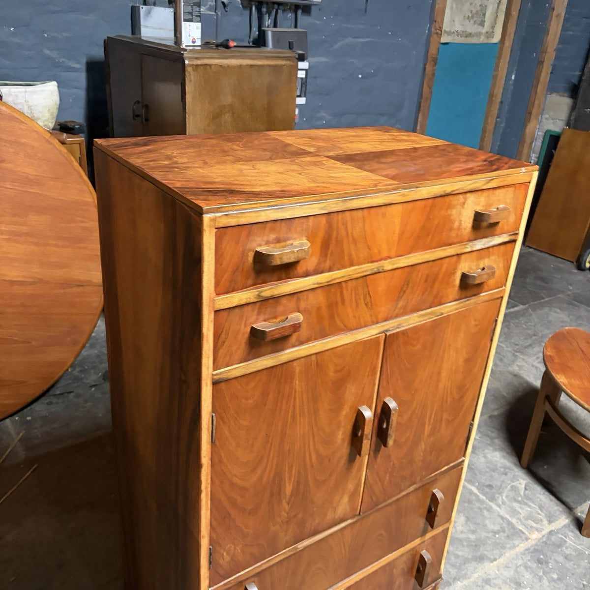 Art Deco Walnut Tallboy – Drawers & Cupboard – view 8