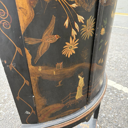 Antique Black Lacquer Chinoiserie Bow-Front Corner Cabinet on Stand – view 7