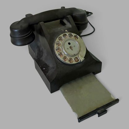 Vintage Black Rotary Telephone with Pull-Out Directory – Untested Prop – view 1