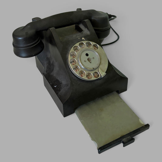 Vintage Black Rotary Telephone with Pull-Out Directory – Untested Prop – view 1
