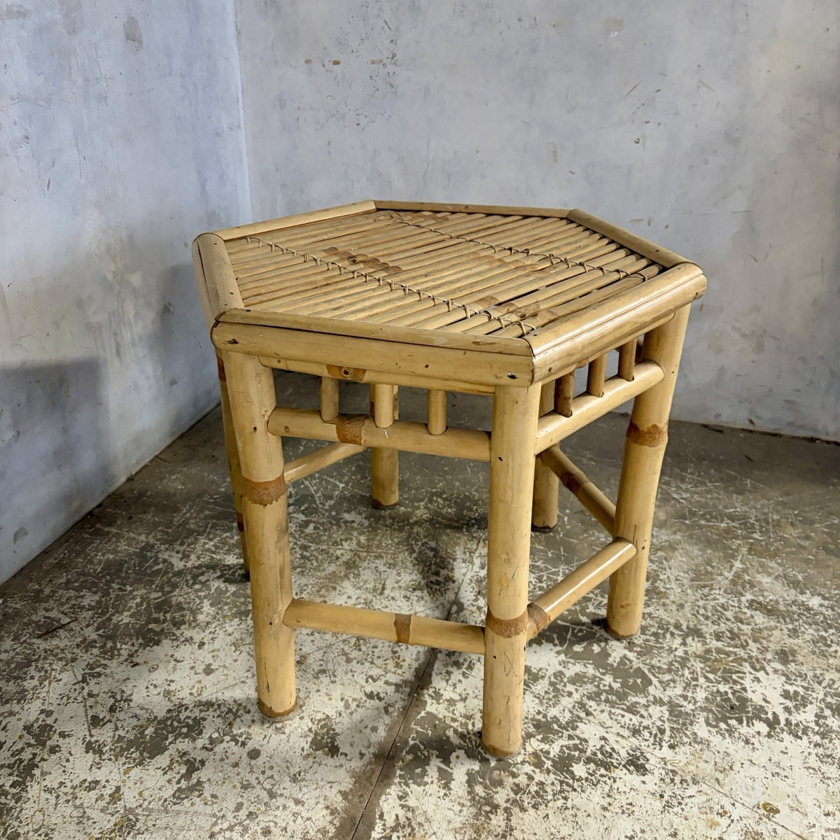 Mid Century Bamboo Hexagonal Side Table – original photograph 4