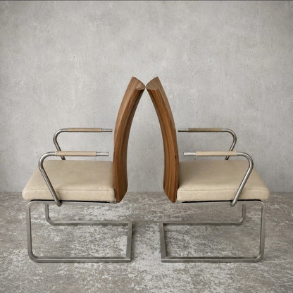 Modernist Bentwood & Chrome Cantilever Dining Armchairs – Pair – view 4