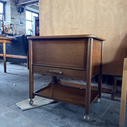 Arts & Crafts Oak Sewing Box Trolley | Vintage Craft Storage Cabinet – original photograph 2