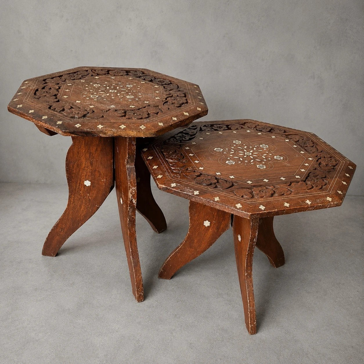 1960s Teak & Mother-of-Pearl Folding Side Tables – Pair – view 1
