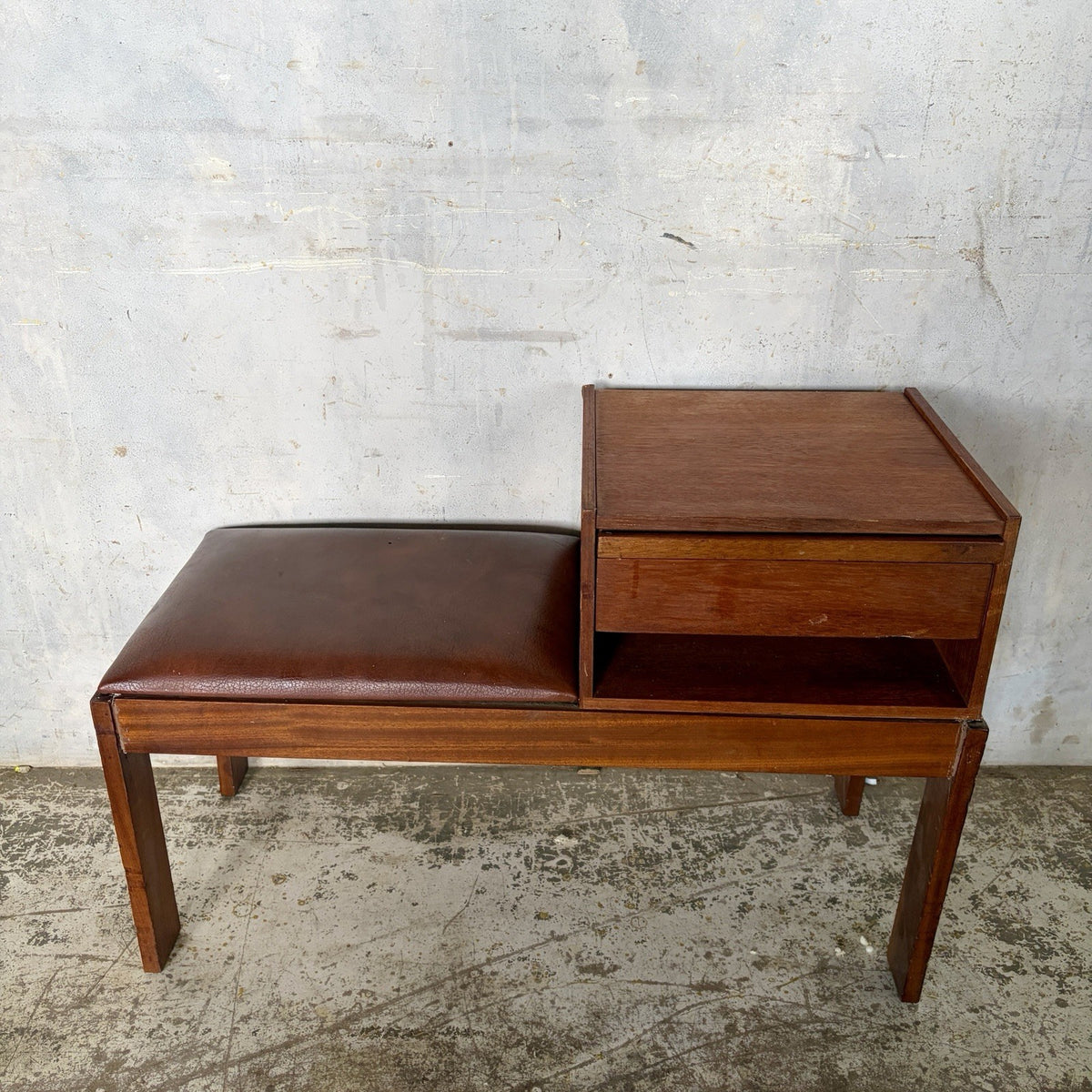 Mid Century Chippy Heath Teak Telephone Bench – original photograph 2