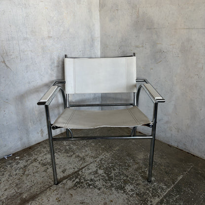 Gerard Vollenbrock 1980s Chrome & White Leather Armchair – original photograph 3