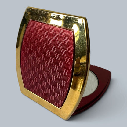Vintage Burgundy Red & Gold-Tone Double Mirror Compact – view 2
