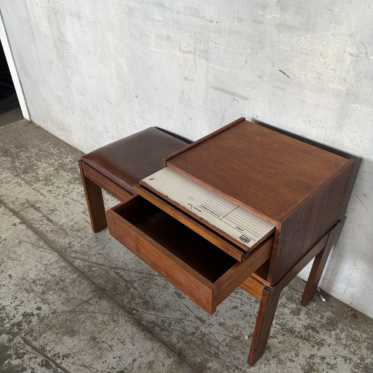 Mid Century Chippy Heath Teak Telephone Bench – original photograph 9