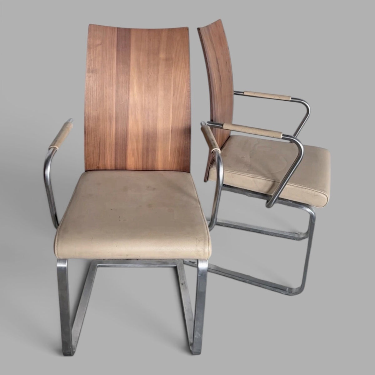 Modernist Bentwood & Chrome Cantilever Dining Armchairs – Pair – view 8