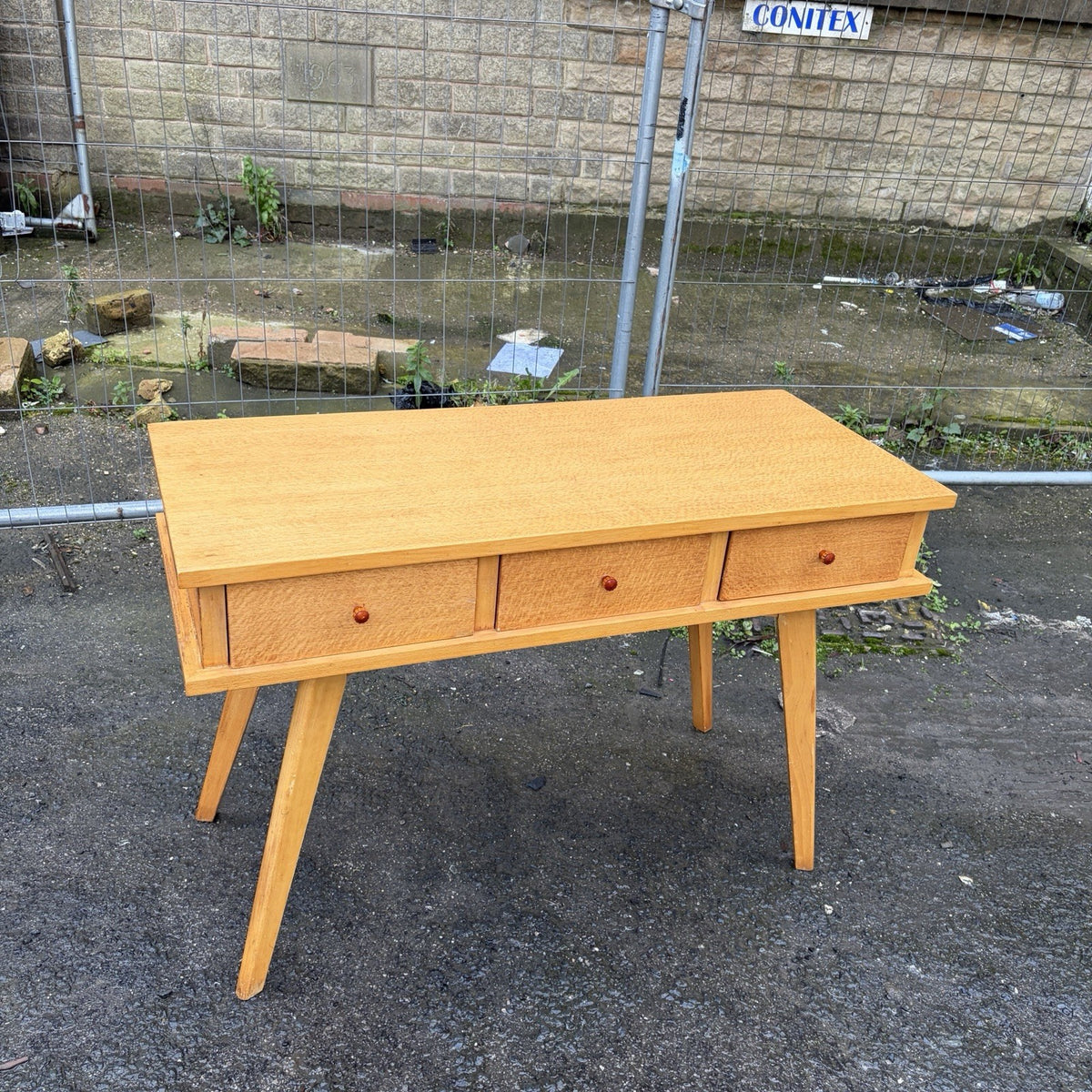 Mid Century Satinwood Three Drawer Console Table – view 8