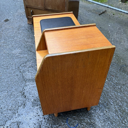 Mid Century Chippy Heath Teak Telephone Bench – Black Vinyl – view 8