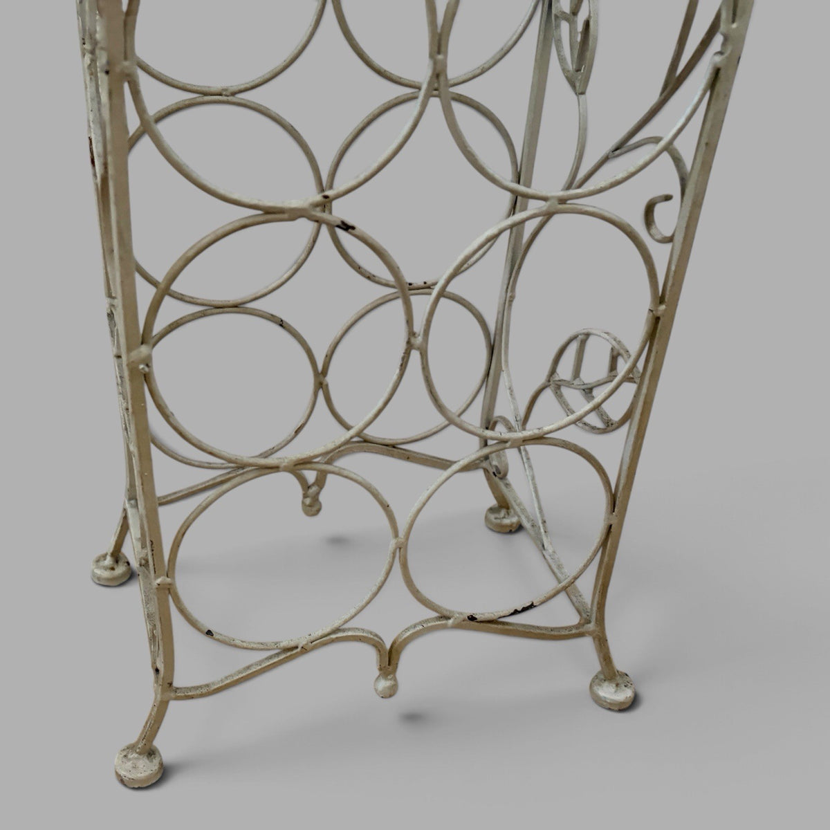 Antique French Wrought Iron Wine Rack – Rose & Vine Bottle Holder – view 4