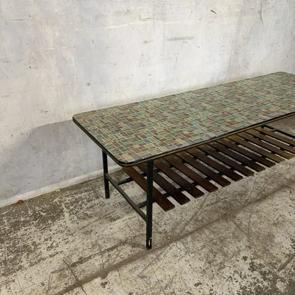 Mid Century Mosaic-Effect Formica Coffee Table with Slatted Shelf – original photograph 4