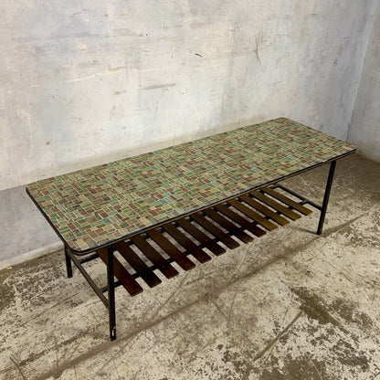 Mid Century Mosaic-Effect Formica Coffee Table with Slatted Shelf – original photograph 2