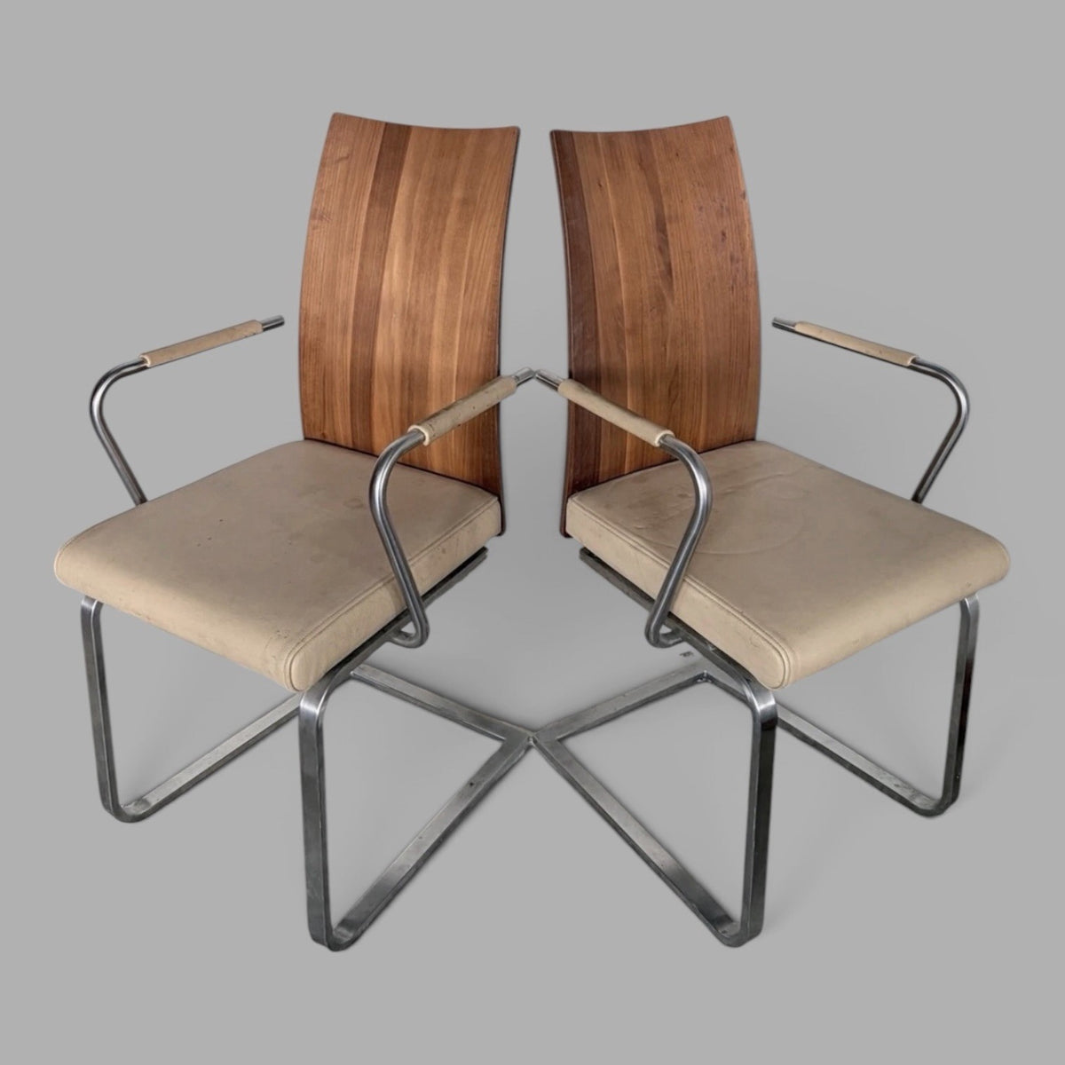 Modernist Bentwood & Chrome Cantilever Dining Armchairs – Pair – view 5