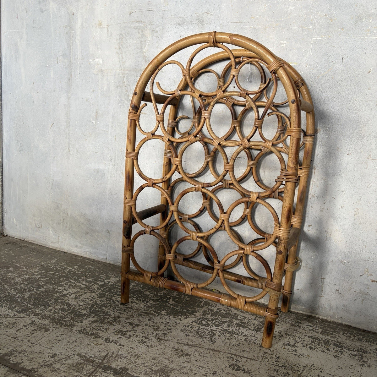 Vintage Bamboo & Rattan Circular Wine Rack | Natural Woven Storage – original photograph 4