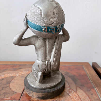 Art Deco Century Atlas Globe Bookend – Cast Metal on Wooden Plinth – view 9