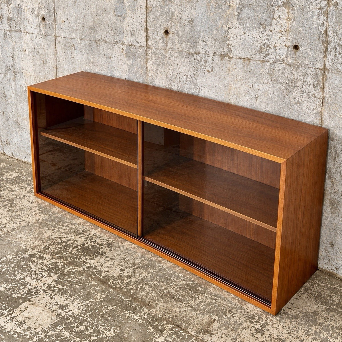 Mid Century Danish-Style Teak Bookcase with Sliding Glass Doors – original photograph 1