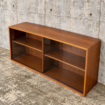 Mid Century Danish-Style Teak Bookcase with Sliding Glass Doors – original photograph 1