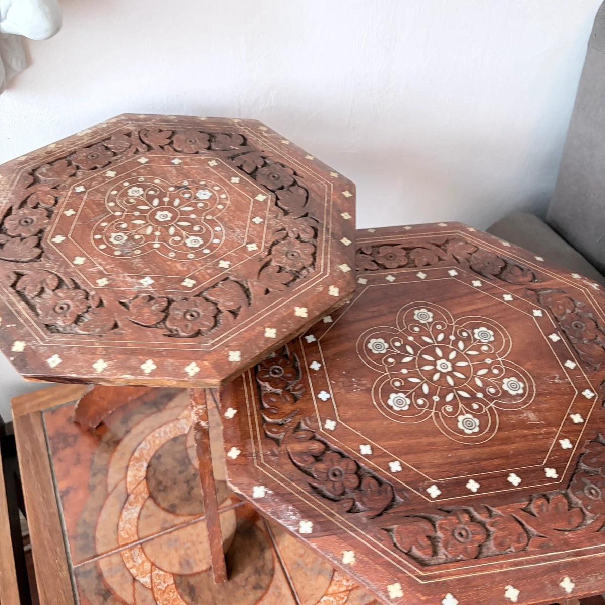 1960s Teak & Mother-of-Pearl Folding Side Tables – Pair – view 3