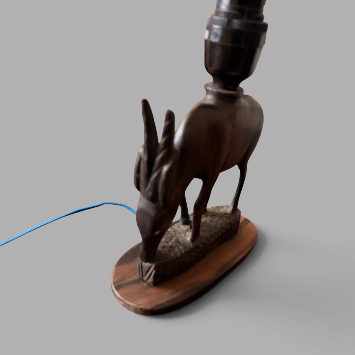 Vintage African Carved Rosewood Antelope Table Lamp – view 7