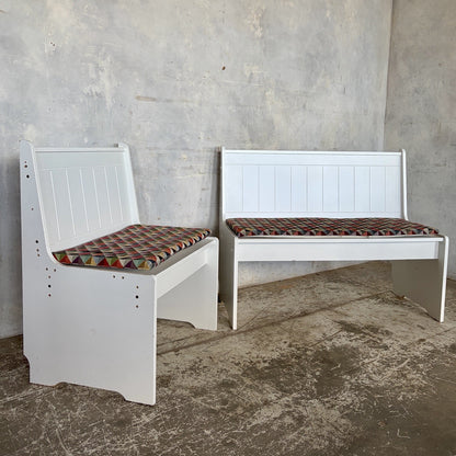 1990s White Church Pew Benches with Geometric Cushions – Pair – view 4