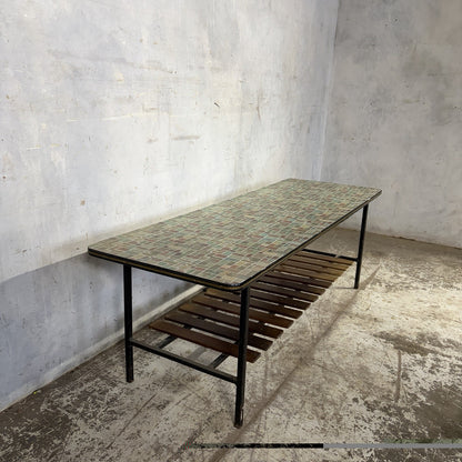 Mid Century Mosaic-Effect Formica Coffee Table with Slatted Shelf – original photograph 6