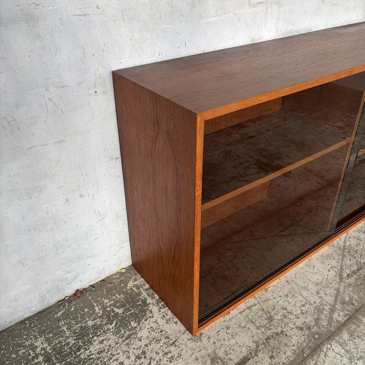 Mid Century Danish-Style Teak Bookcase with Sliding Glass Doors – original photograph 6
