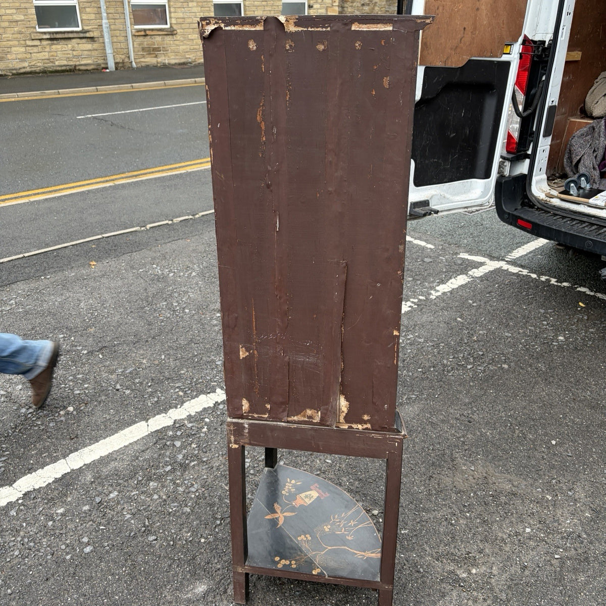 Antique Black Lacquer Chinoiserie Bow-Front Corner Cabinet on Stand – view 8