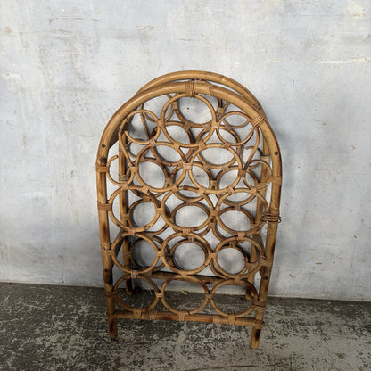 Vintage Bamboo & Rattan Circular Wine Rack | Natural Woven Storage – original photograph 5
