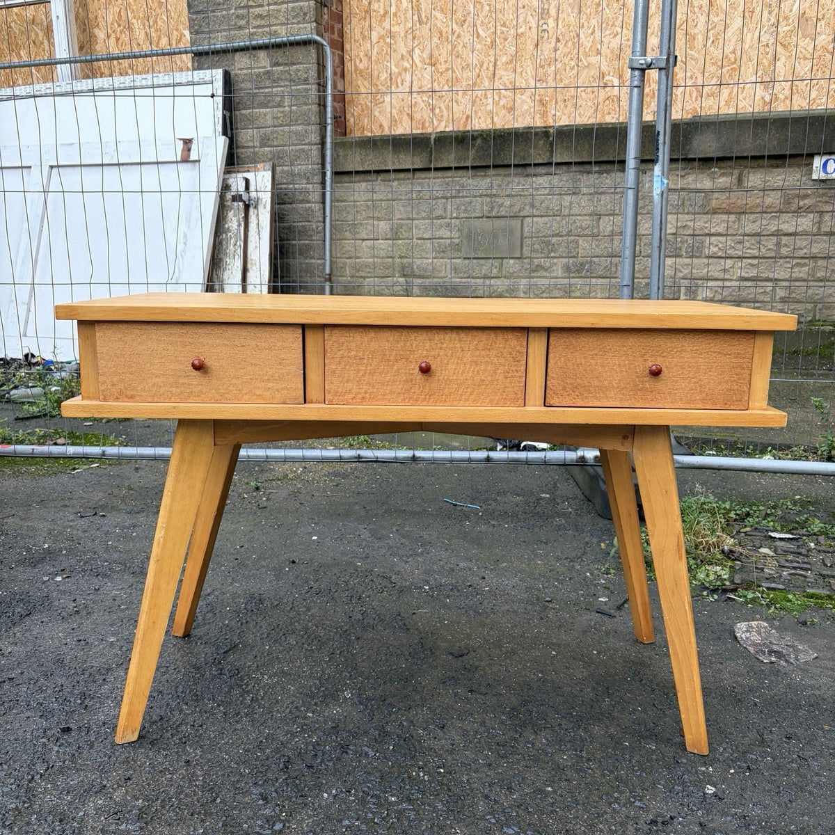 Mid Century Satinwood Three Drawer Console Table – view 4